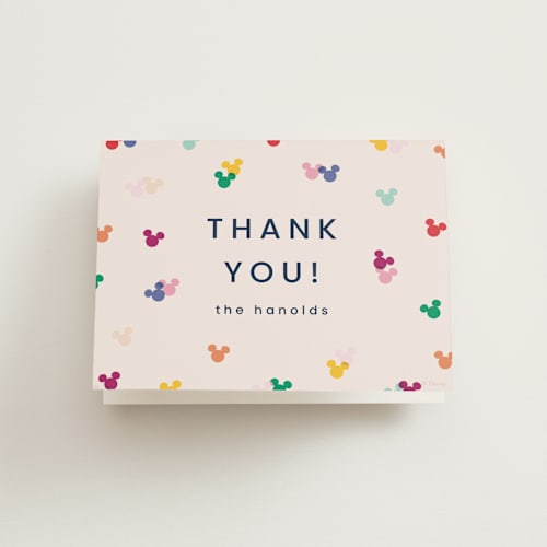 This is a bold kids thank you cards with standard by Ellen Schlegelmilch called disney's mickey confetti printing on strathmore in standard