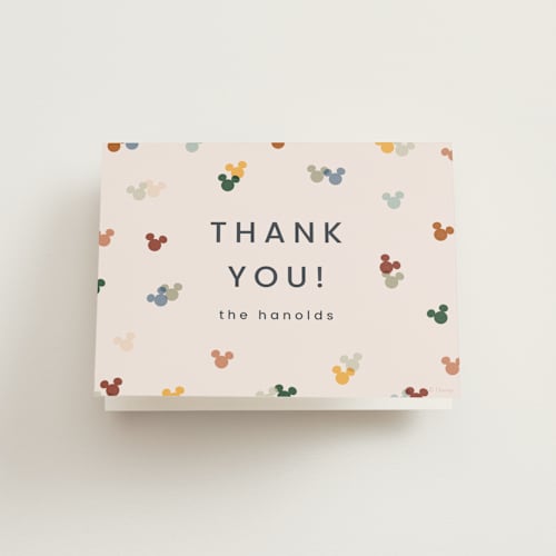 This is a muted kids thank you cards with standard by Ellen Schlegelmilch called disney's mickey confetti printing on strathmore in standard