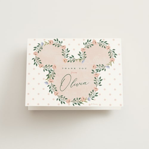 This is a clementine kids thank you cards with standard by Susan Zinader called disney's minnie wildflower printing on strathmore in standard