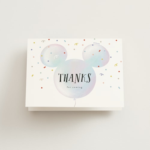 This is a sky kids thank you cards with standard by chocomocacino called disney's mickey mouse palloncino printing on strathmore in standard