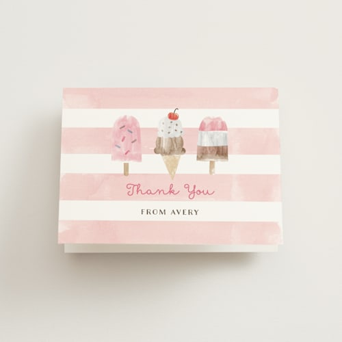 This is a bubblegum kids thank you cards with standard by Shirley Lin Schneider called sweet treats printing on strathmore in standard