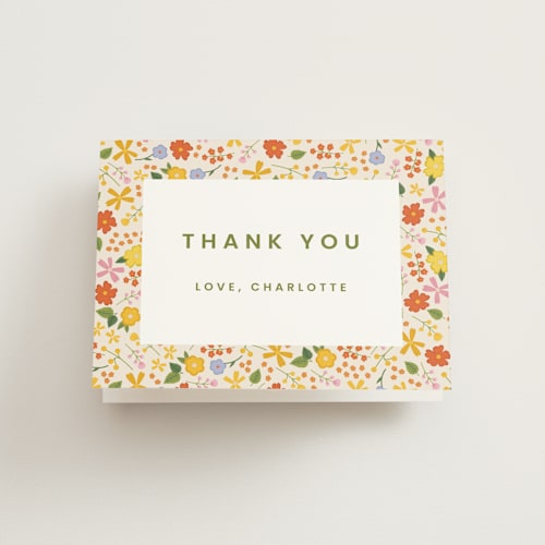 This is a vibrant kids thank you cards with standard by Ellen Schlegelmilch called little wildflower printing on strathmore in standard