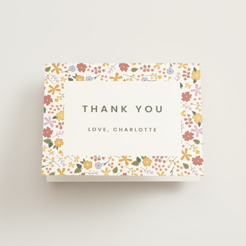This is a muted kids thank you cards with standard by Ellen Schlegelmilch called little wildflower printing on strathmore in standard