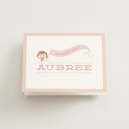 This is a peach kids thank you cards with standard by Jennifer Wick called perfect balance printing on strathmore in standard