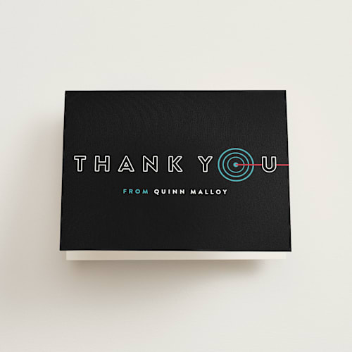 This is a electric blue kids thank you cards with standard by Melissa Egan of Pistols called laser target printing on strathmore in standard