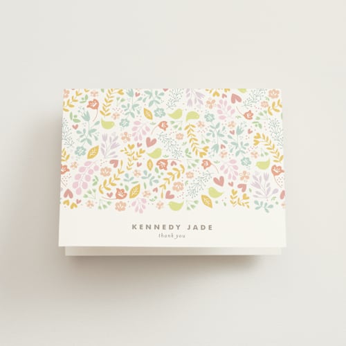 This is a spring kids thank you cards with standard by Phrosné Barwood called happy printing on strathmore in standard
