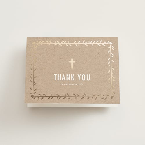 This is a gold leaf kids thank you cards with standard by Dennis Smith called double the love printing on strathmore in standard