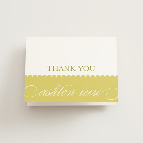 This is a lime kids thank you cards with standard by Annie Clark called sweet scallop printing on strathmore in standard