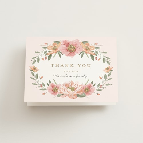 This is a blush kids thank you cards with standard by Susan Moyal called garden celebration printing on strathmore in standard