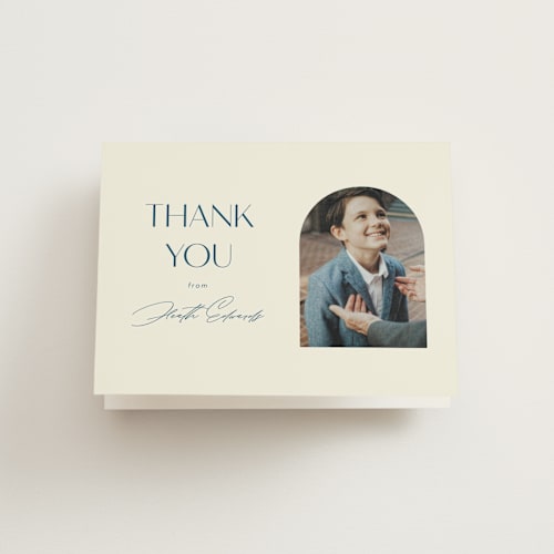 This is a deep sea kids thank you cards with standard by Morgan Kendall called elegant arch printing on strathmore in standard