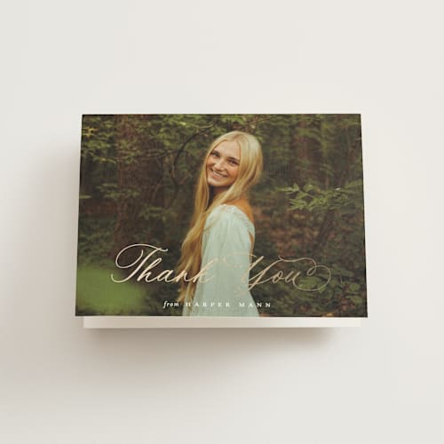 This is a snow graduation thank you cards with foil pressed by Sarah Curry called harper printing on strathmore in standard