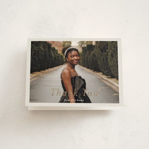 This is a slate graduation thank you cards with foil pressed by Pati Cascino called graduate printing on strathmore in standard
