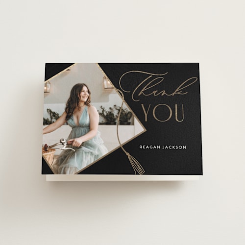 This is a noir graduation thank you cards with foil pressed by Ilze Lucero called grad party sleek printing on strathmore in standard