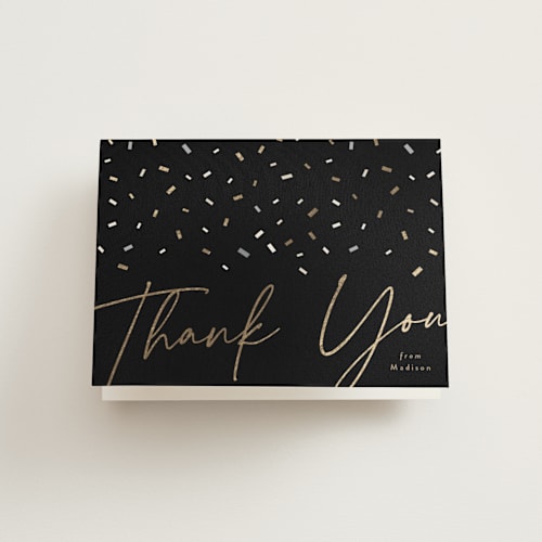 This is a onyx graduation thank you cards with foil pressed by Kamala Nahas called tassel wrapped printing on strathmore in standard