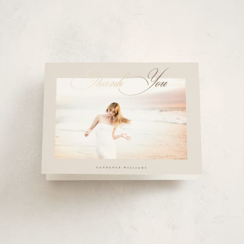 This is a cream graduation thank you cards with foil pressed by Jelena Vuletic called livia printing on strathmore in standard