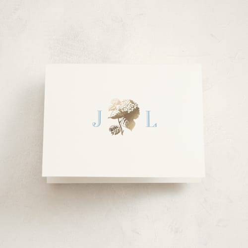 This is a sky blue graduation thank you cards with foil pressed by Megan Davis called chesapeake printing on strathmore in standard