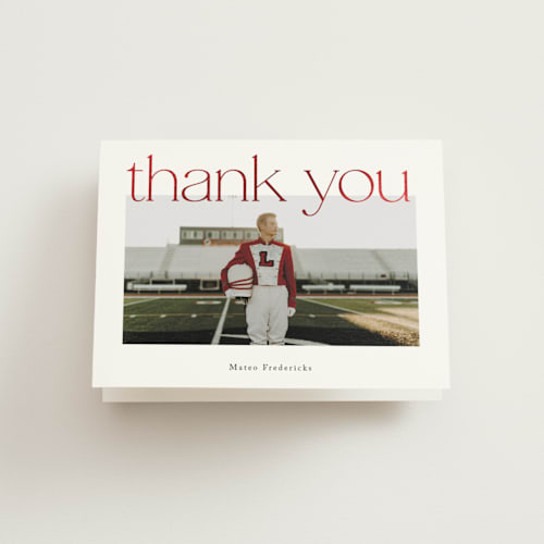This is a snow graduation thank you cards with foil pressed by Jackie Crawford called big upper grad printing on strathmore in standard