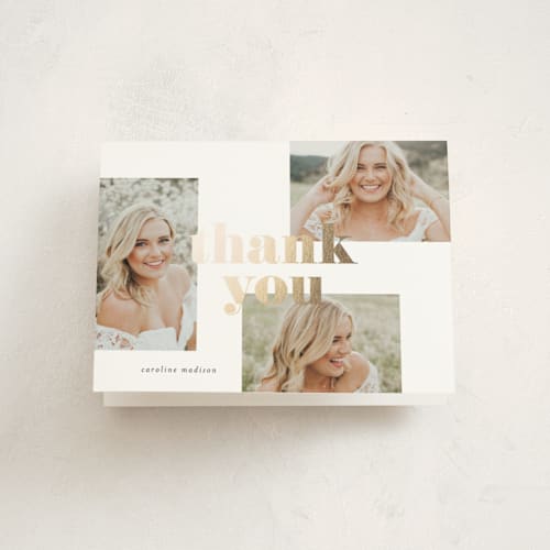 This is a cloud graduation thank you cards with foil pressed by Lauren Chism called staggered printing on strathmore in standard