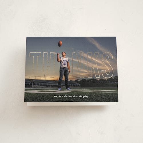 This is a snow graduation thank you cards with foil pressed by Heather Schertzer called night light printing on strathmore in standard