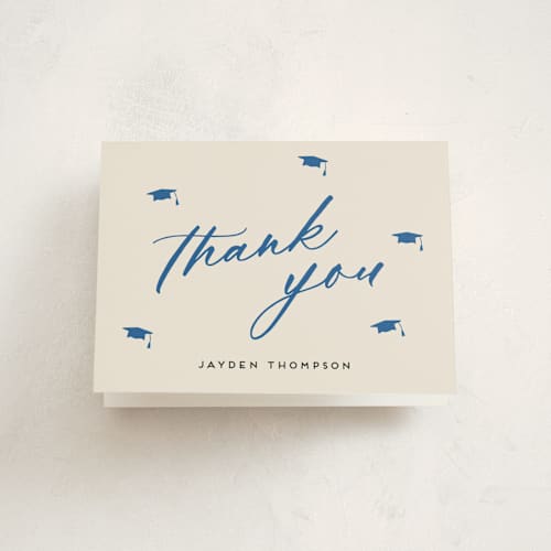 This is a azure graduation thank you cards with standard by Louise Kay called celebrate the grad printing on strathmore in standard