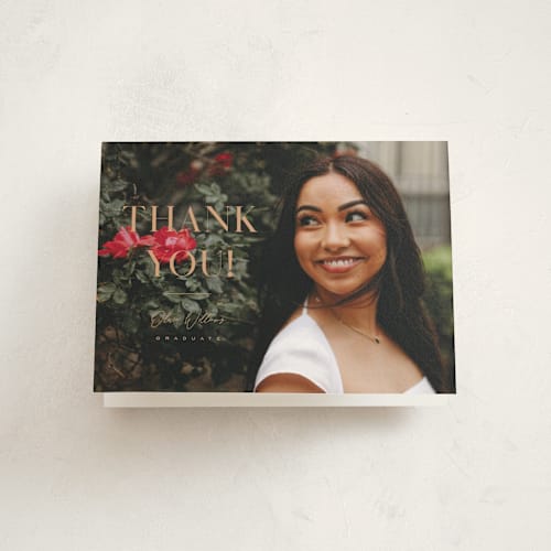 This is a terracotta graduation thank you cards with standard by Orasie called invitation with photo printing on strathmore in standard