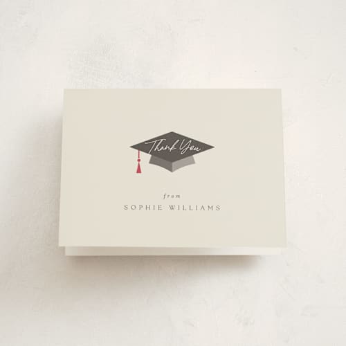 This is a cement graduation thank you cards with standard by Griffinbell Paper Co. called modern cap printing on strathmore in standard