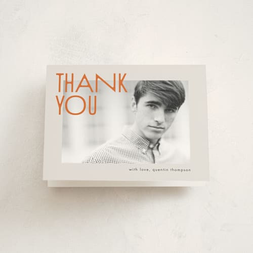 This is a tangerine graduation thank you cards with standard by Heather Schertzer called bound printing on strathmore in standard