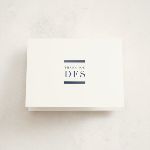 This is a navy graduation thank you cards with standard by Megan Davis called scholarly spirit printing on strathmore in standard