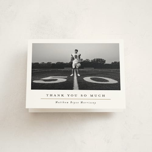 This is a golden graduation thank you cards with standard by Erica Krystek called modern grid printing on strathmore in standard