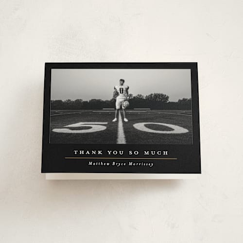 This is a midnight graduation thank you cards with standard by Erica Krystek called modern grid printing on strathmore in standard