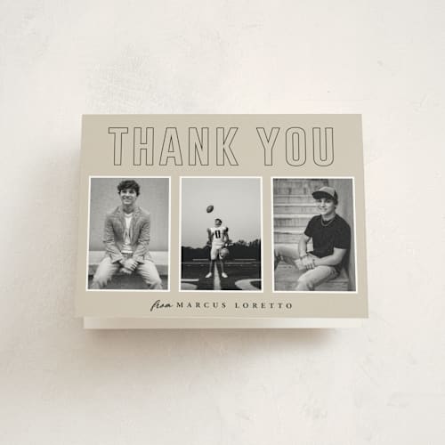This is a vanilla graduation thank you cards with standard by Sherley Ferreira called high score printing on strathmore in standard