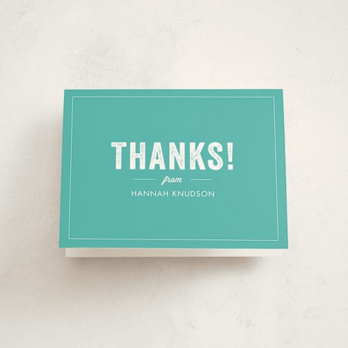 This is a teal graduation thank you cards with standard by Jana Volfova called let's party printing on strathmore in standard