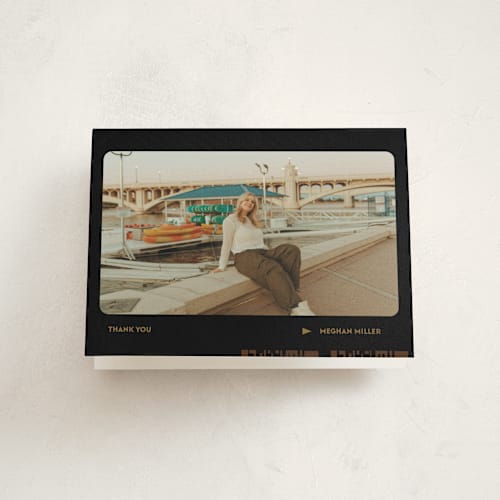This is a noir graduation thank you cards with standard by Jenna Holcomb called film star printing on strathmore in standard