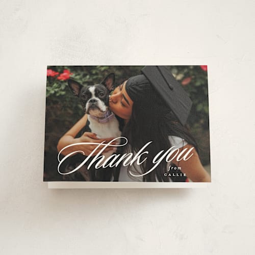 This is a newspaper graduation thank you cards with standard by Lea Delaveris called most classic printing on strathmore in standard
