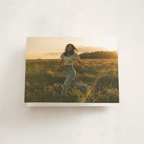 This is a onyx graduation thank you cards with standard by JoAnn Jinks called elegant name printing on strathmore in standard