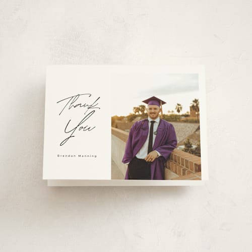 This is a domino graduation thank you cards with standard by Corinne Malesic called doctor in the house printing on strathmore in standard