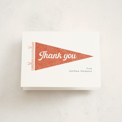 This is a cardinal graduation thank you cards with standard by Catherine Culvenor called pennant party printing on strathmore in standard