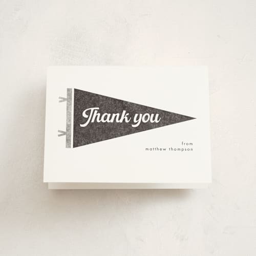 This is a iron graduation thank you cards with standard by Catherine Culvenor called pennant party printing on strathmore in standard
