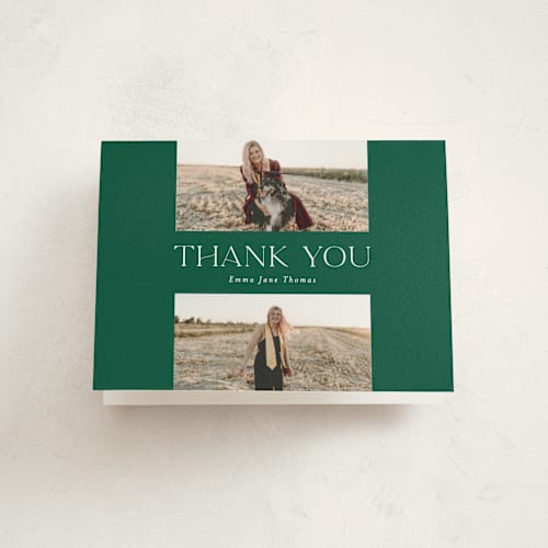 This is a forest graduation thank you cards with standard by Lehan Veenker called graduate grid printing on strathmore in standard