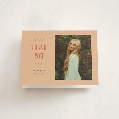 This is a peachy graduation thank you cards with standard by Cindy Reynolds called new era printing on strathmore in standard