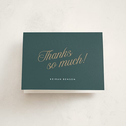 This is a forest graduation thank you cards with standard by Leia Matt called varsity initial printing on strathmore in standard