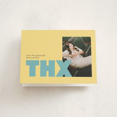 This is a legal pad graduation thank you cards with standard by Claire called bold baddie printing on strathmore in standard