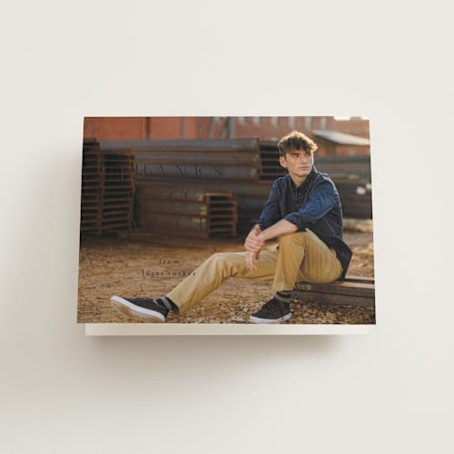 This is a onyx graduation thank you cards with standard by Erica Krystek called stacked name printing on strathmore in standard