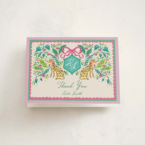 This is a peony graduation thank you cards with standard by Jackie Crawford called whimsical hand illustrated crest printing on strathmore in standard