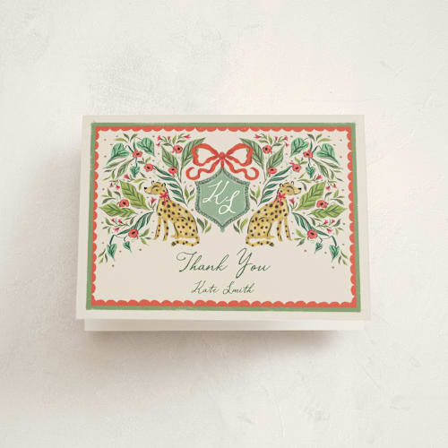 This is a tomato graduation thank you cards with standard by Jackie Crawford called whimsical hand illustrated crest printing on strathmore in standard
