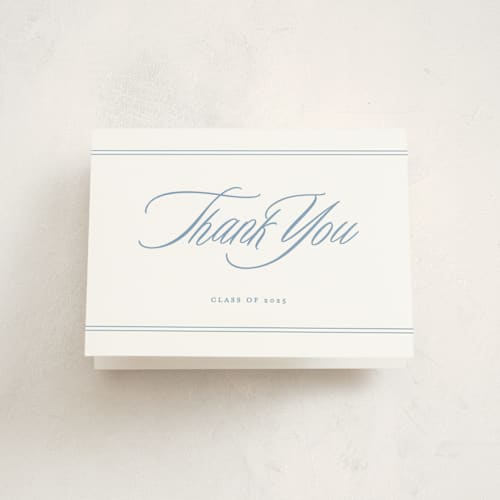 This is a provincial blue graduation thank you cards with standard by Creo Study called stately printing on strathmore in standard