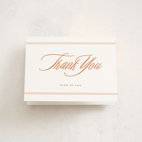 This is a papaya graduation thank you cards with standard by Creo Study called stately printing on strathmore in standard