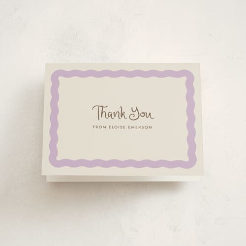 This is a lilac graduation thank you cards with standard by Megan Davis called augusta printing on strathmore in standard
