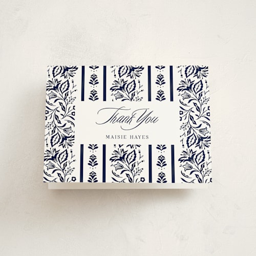 This is a navy graduation thank you cards with standard by Erin German called sweet garden printing on strathmore in standard