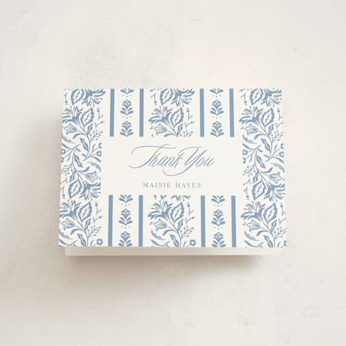 This is a provincial blue graduation thank you cards with standard by Erin German called sweet garden printing on strathmore in standard